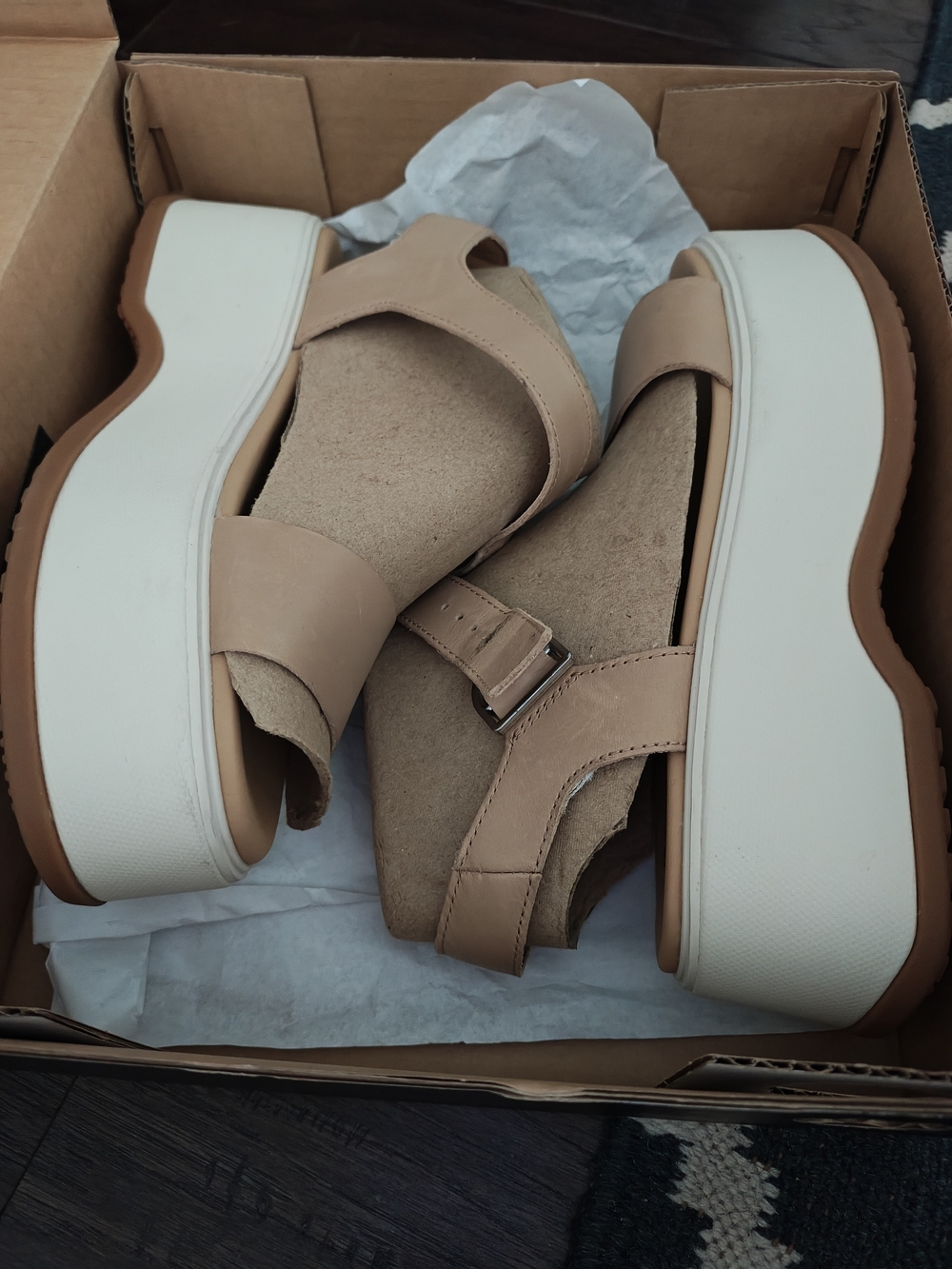 Sorel Beige Platform Sandals with White Soles